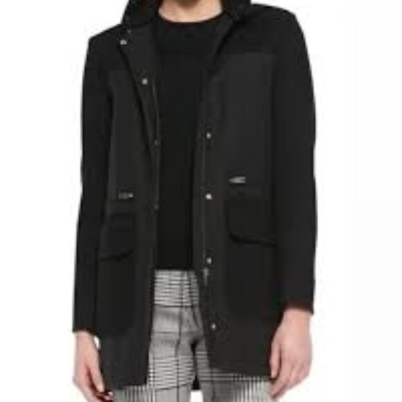 Theory Women's Black Makintosh Alanso Hooded Coat  - Size Large - Picture 2 of 8